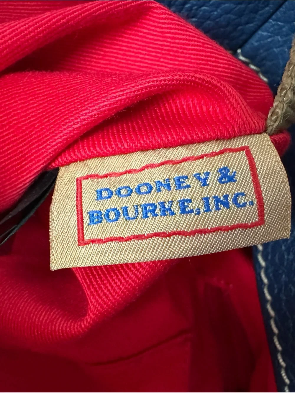 Dooney & Bourke Navy Leather Tote with Brown Trim Straps